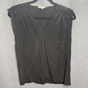 Rebecca Taylor Women's Size 2 - Small Black Boho Classic Silk Lace Trim Top